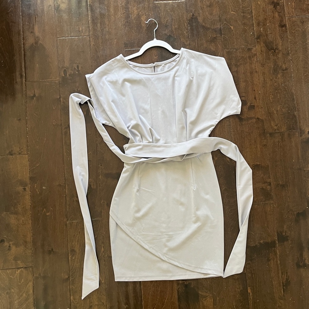 Chic Gray/Silver Belted Dress